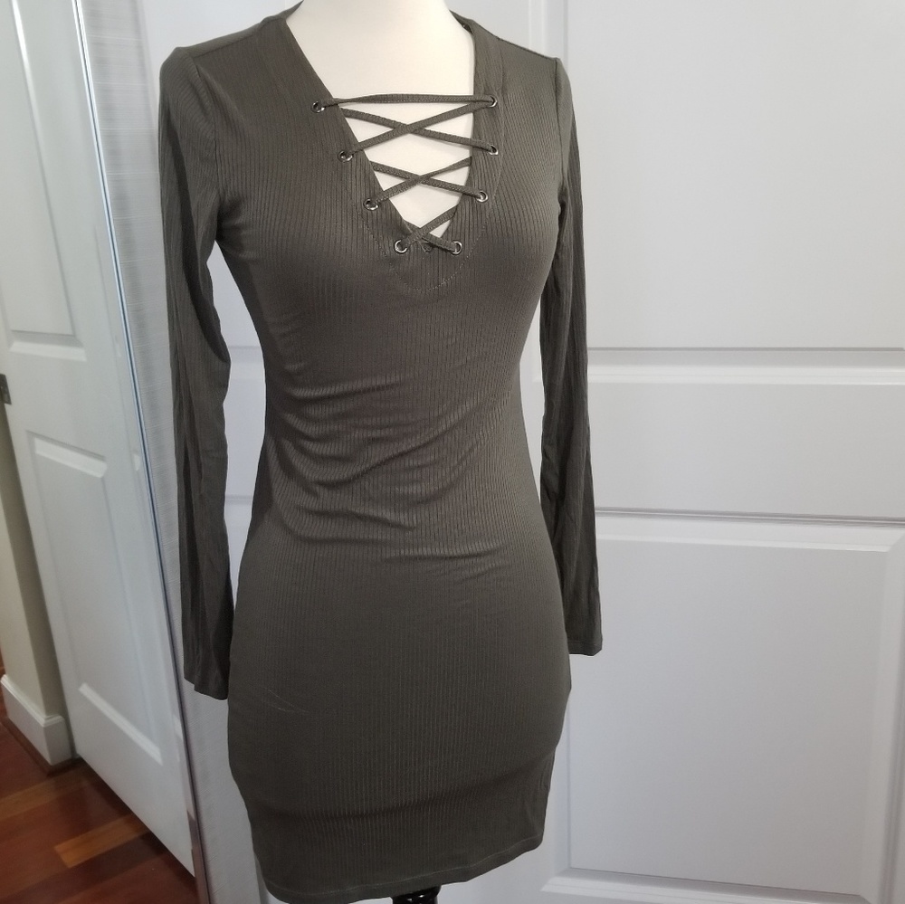 Forver 21 Olive Green Bodycon Stretchy Dress - Picture 2 of 6